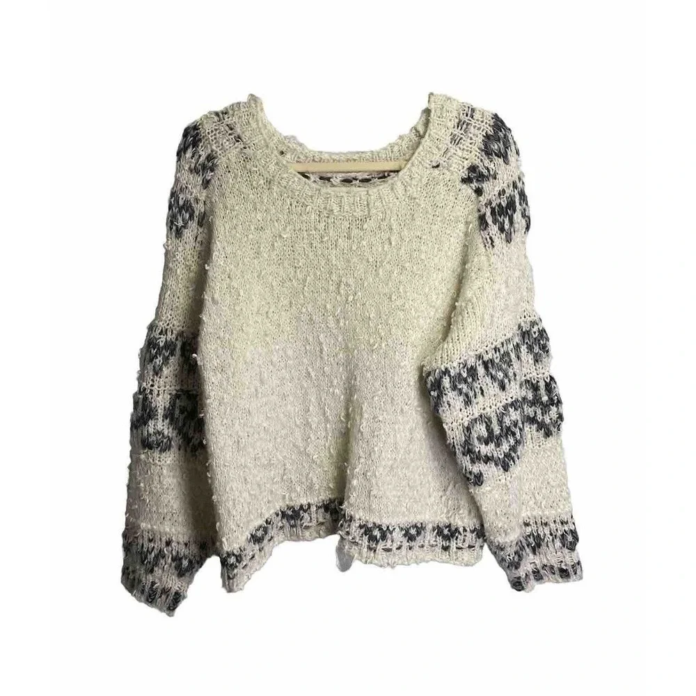 Anthropologie Pilcro Womens Petra Feathered Knitted Wool Sweater White Sz Medium